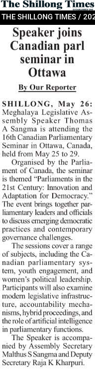 Speaker joins Canadian parl seminar in Ottawa