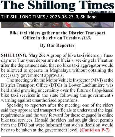 Bike taxi riders gather at the District Transport Office in the city on Tuesday. (UB)