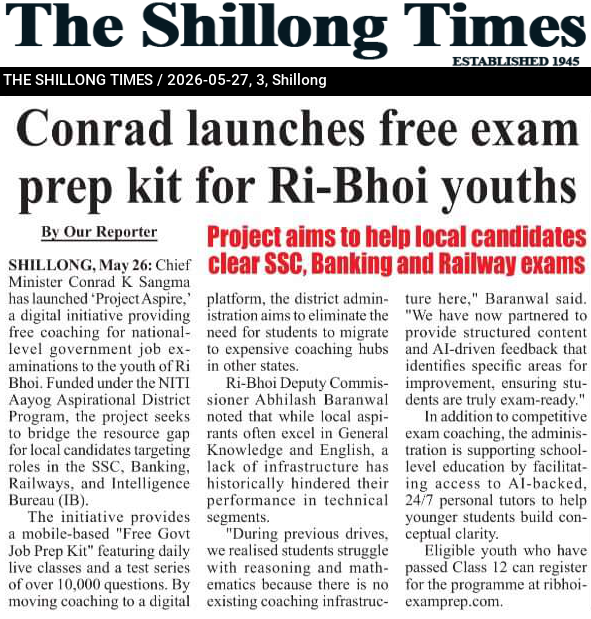 Conrad launches free exam prep kit for Ri-Bhoi youths