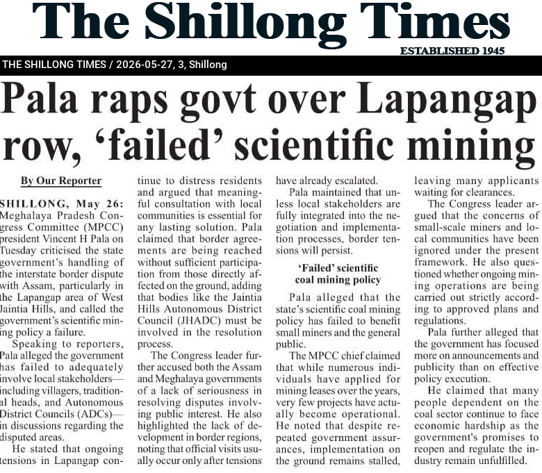 Pala raps govt over Lapangap row, ‘failed’ scientific mining