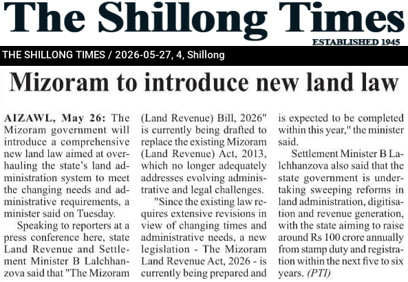 Mizoram to introduce new land law