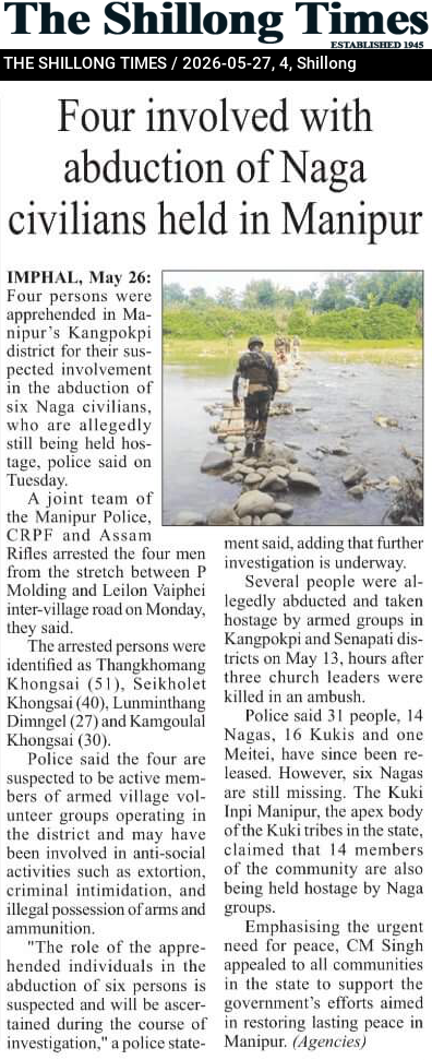 Four involved with abduction of Naga civilians held in Manipur
