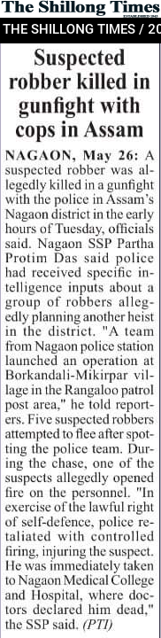 Suspected robber killed in gunfight with cops in Assam