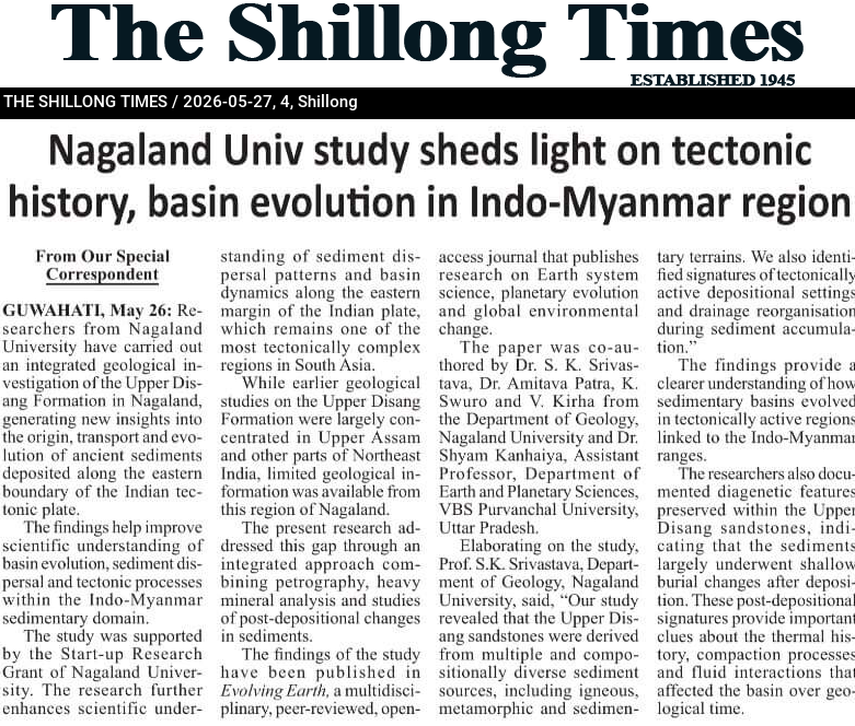 Nagaland Univ study sheds light on tectonic history, basin evolution in Indo-Myanmar region