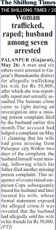 Woman trafficked, raped; husband among seven arrested