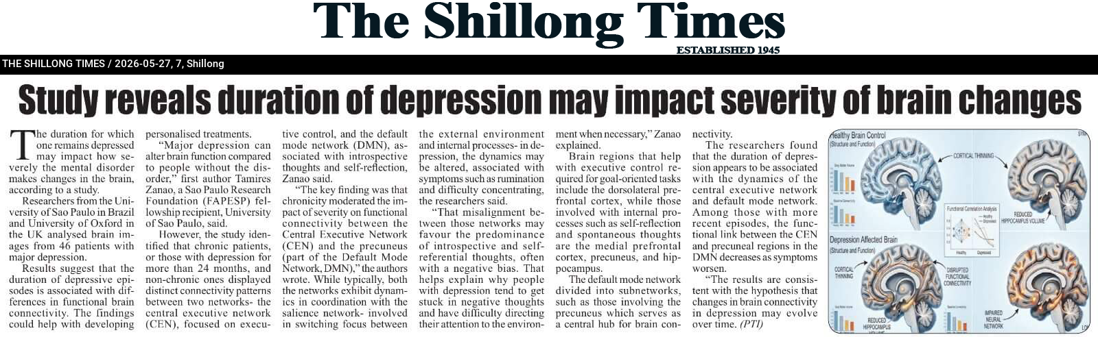 Study reveals duration of depression may impact severity of brain changes
