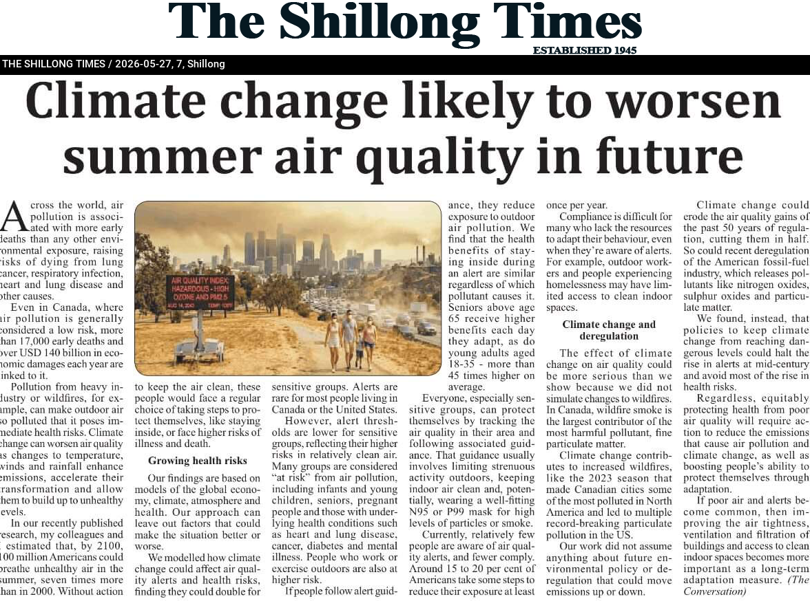 Climate change likely to worsen summer air quality in future