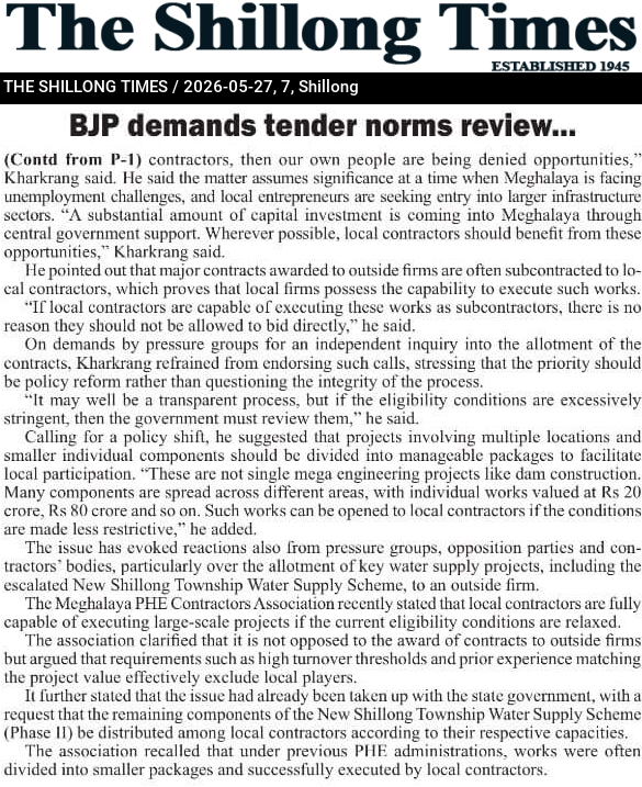 BJP demands tender norms review…