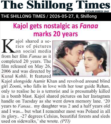 Kajol gets nostalgic as Fanaa marks 20 years