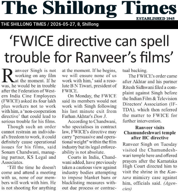 ‘FWICE directive can spell trouble for Ranveer’s films’