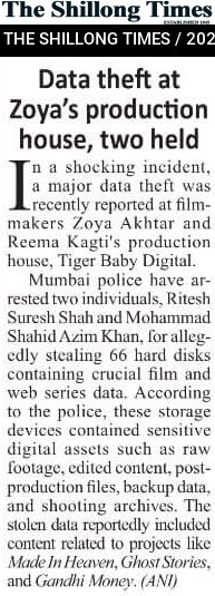 Data theft at Zoya’s production house, two held