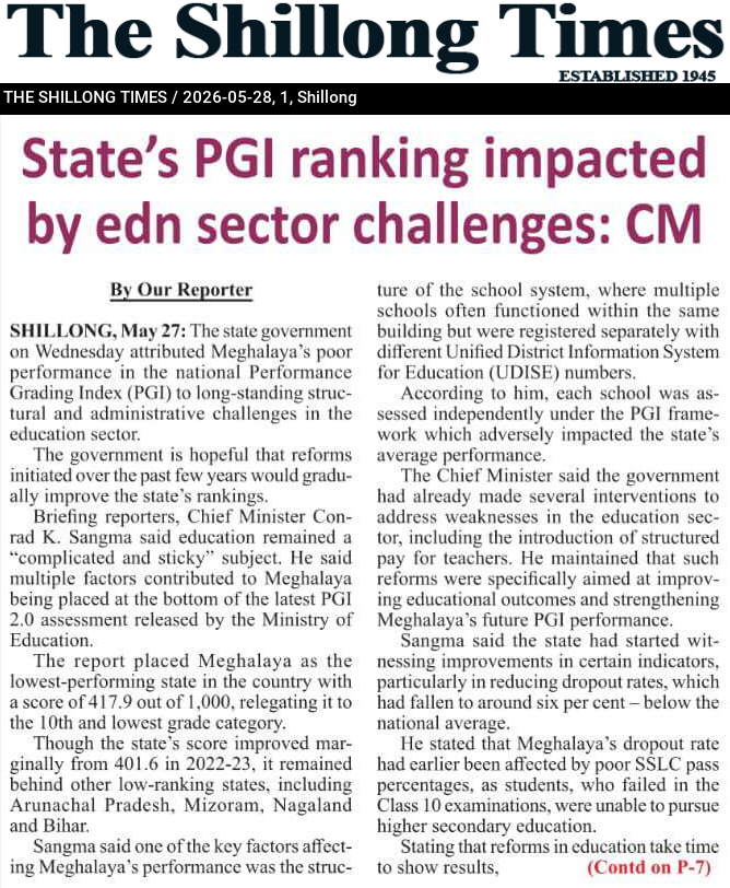 State’s PGI ranking impacted by edn sector challenges: CM