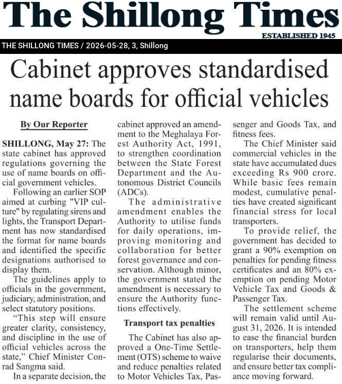 Cabinet approves standardised name boards for official vehicles