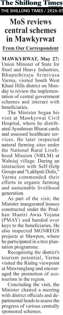 MoS reviews central schemes in Mawkyrwat