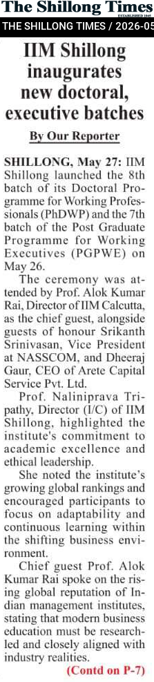 IIM Shillong inaugurates new doctoral, executive batches