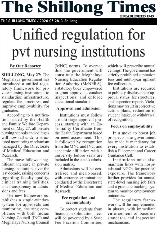 Unified regulation for pvt nursing institutions
