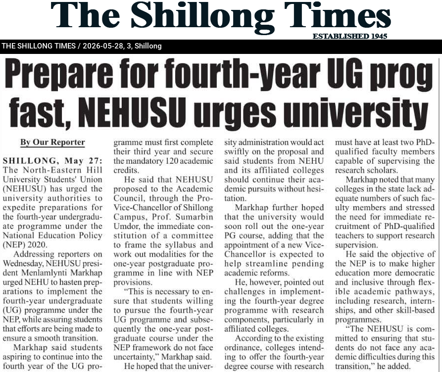 Prepare for fourth-year UG prog fast, NEHUSU urges university