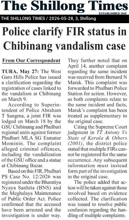 Police clarify FIR status in Chibinang vandalism case