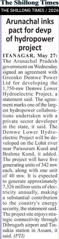 Arunachal inks pact for devp of hydropower project