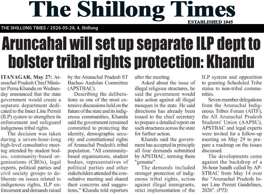 Arunachal will set up separate ILP dept to bolster tribal rights protection: Khandu