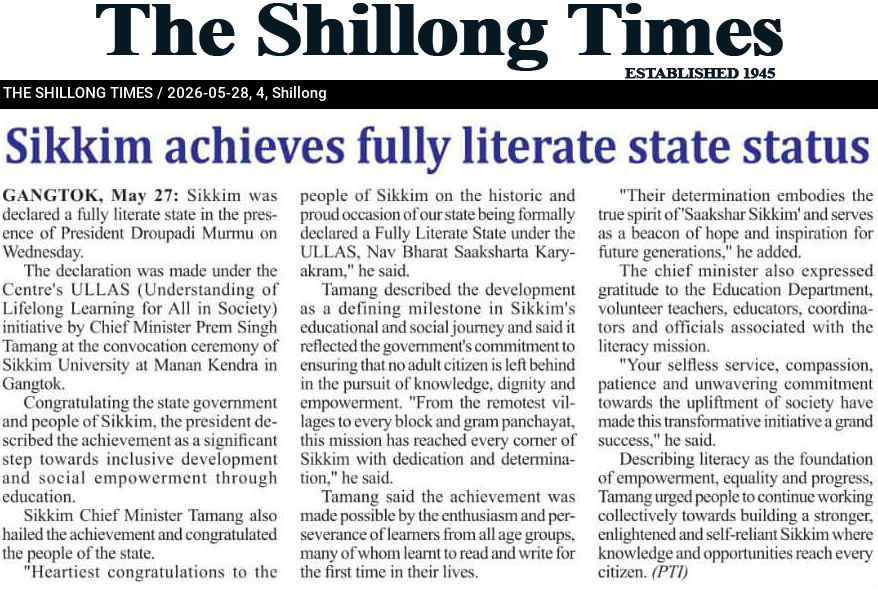 Sikkim achieves fully literate state status